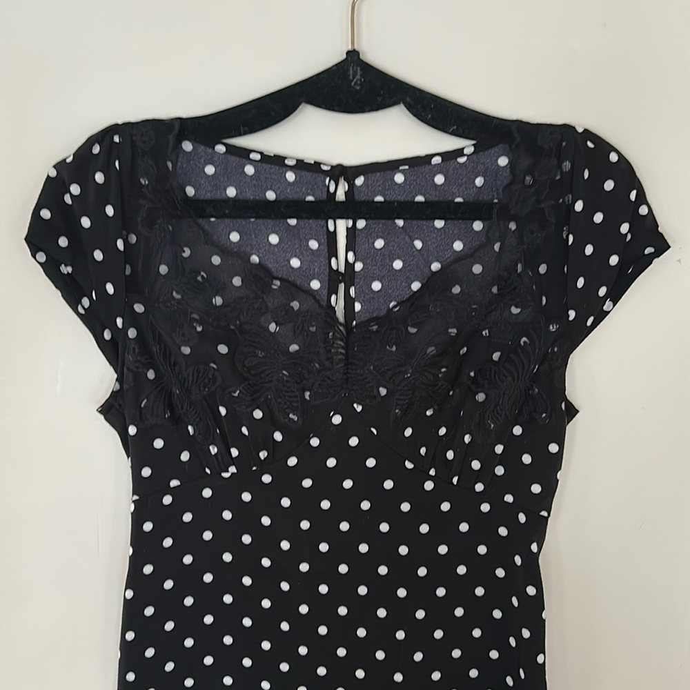 Polka dot long dress butterfly lace detail